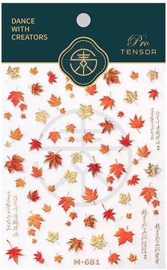 Fall Nail Stickers Maple 5D Embossed Leaves for Thanksgiving Day Nail Art Self-Adhesive Autumn Nails Decoration Glitter Gold Maple Leaf Nail Decals DIY for Women Nail Supplies