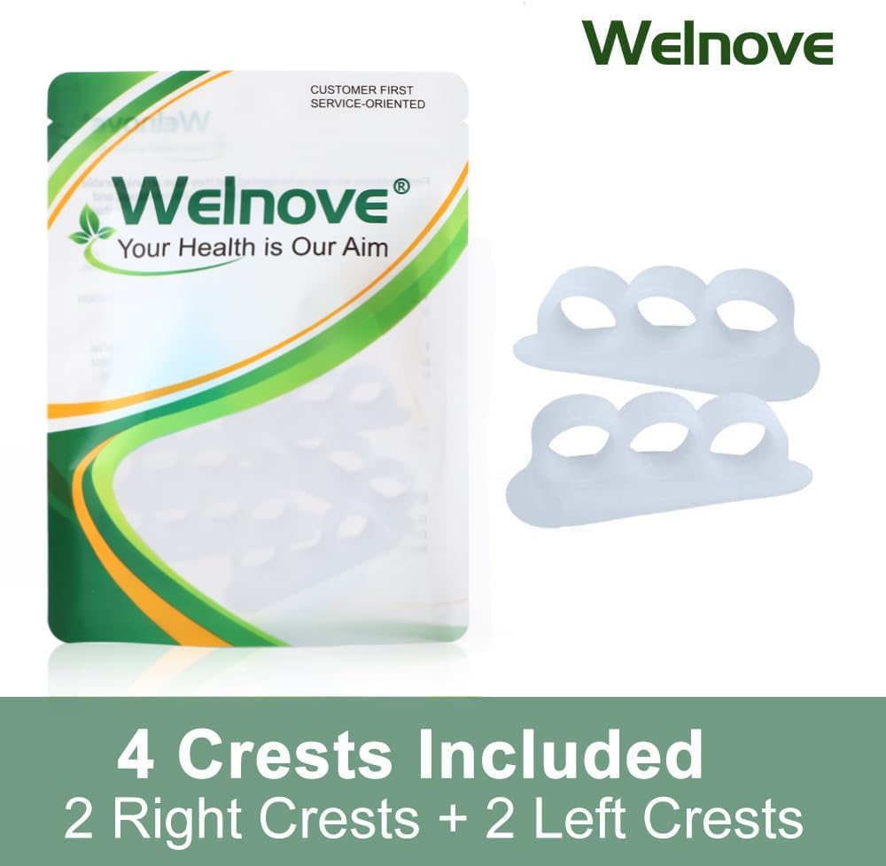 Welnove Hammer Toe Crests Straightener 4 Pcs Gel Toe Support Pads Cushion Relief for Overlapping-Curled-Hammer-Claw Toes, 3 Loop Design, White
