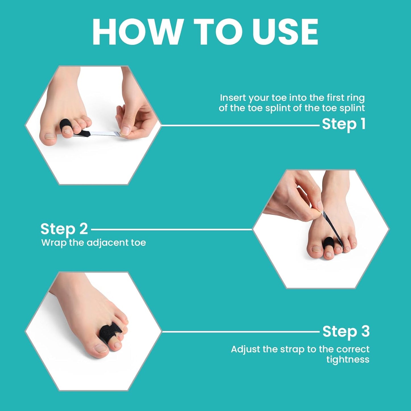 10 Pack Hammer Toe Corrector Toe Splint for Broken Toes,Brace Orthopedic Separator, Cushioned Bandages, Heal Wrap Toe Straighteners for Crooked Toes (Black+10S)