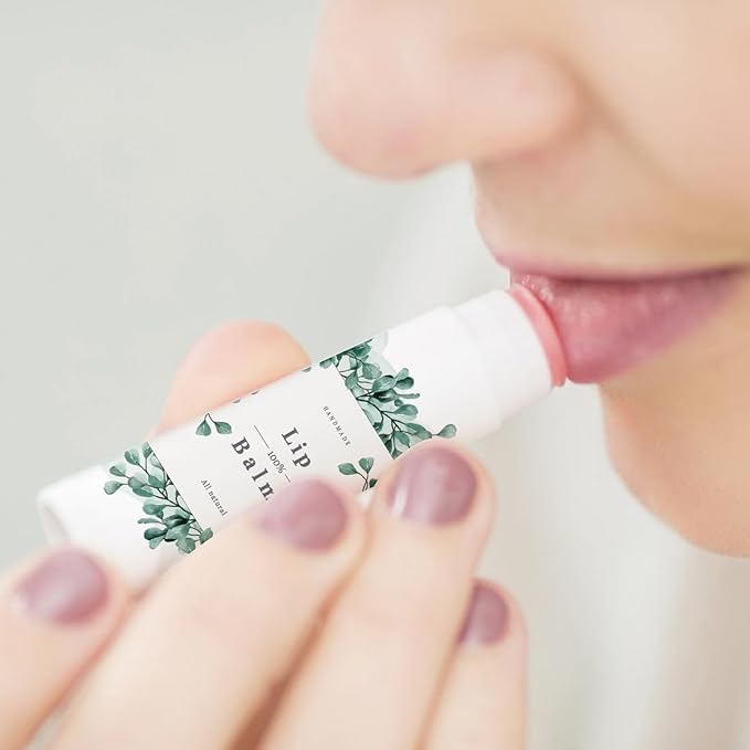 CRASPIRE 80Pcs 8 Styles Labels for Lip Balm Coated Paper Paster Tropical Plants Square Tubes Lip Balm Labels Stickers Natural Homemade Self-Adhesive Stickers Logo for Containers Cosmetics Lipsticks