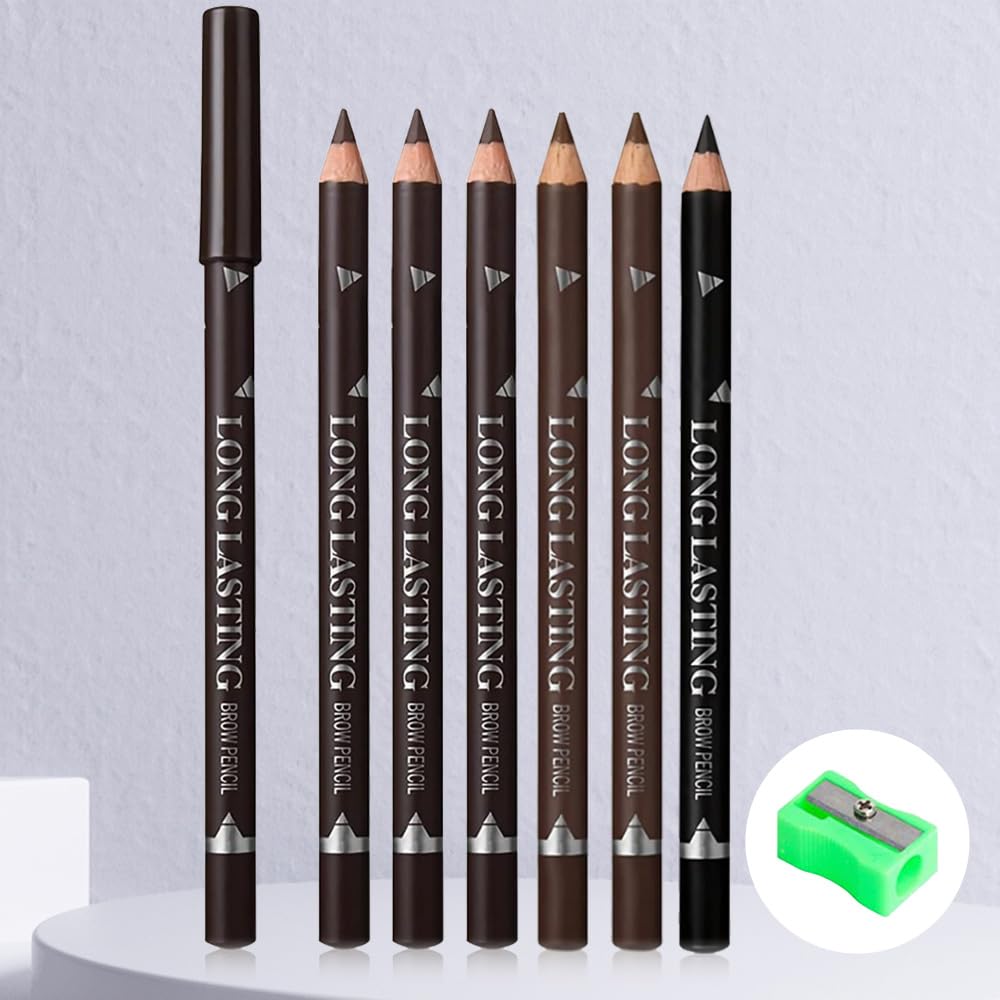 6Pcs Eyebrow Pencils for Women, Wooden Hard-Core Eyebrow Pencil, Eyebrow and Eyeliner Pencils, Waterproof and Sweat-Proof (3Pcs Dark brown+2Pcs medium brown+1Pcs Black)