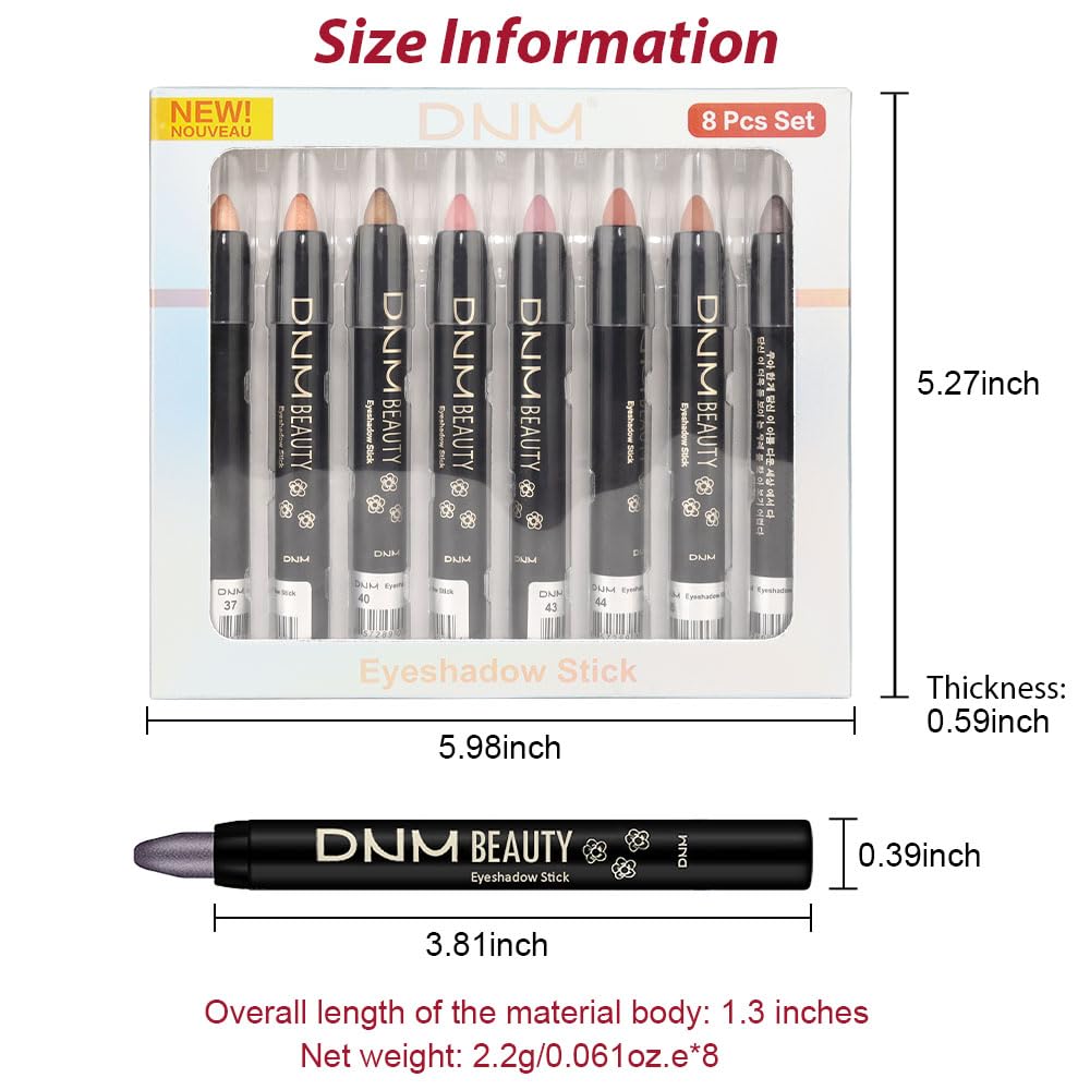 evpct 8Pcs Cream Eye Shadow Brightener Sticks Set for Eyes, Champagne Golden Rose Bronze Pink Waterlily Mauve Plum Smoky Amethyst Tawny Shimmer Matte Pencil Eye shadow Crayon Stick Palette Makeup 06