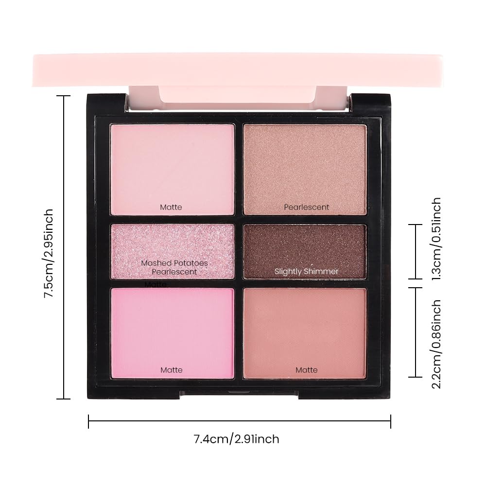6-Color Pink Champange Brown Matte & Shimmer Eyeshadow Palette with Mirror – Highly Pigmented, Long-Lasting Eye Makeup for Artists & Creative Looks (01#