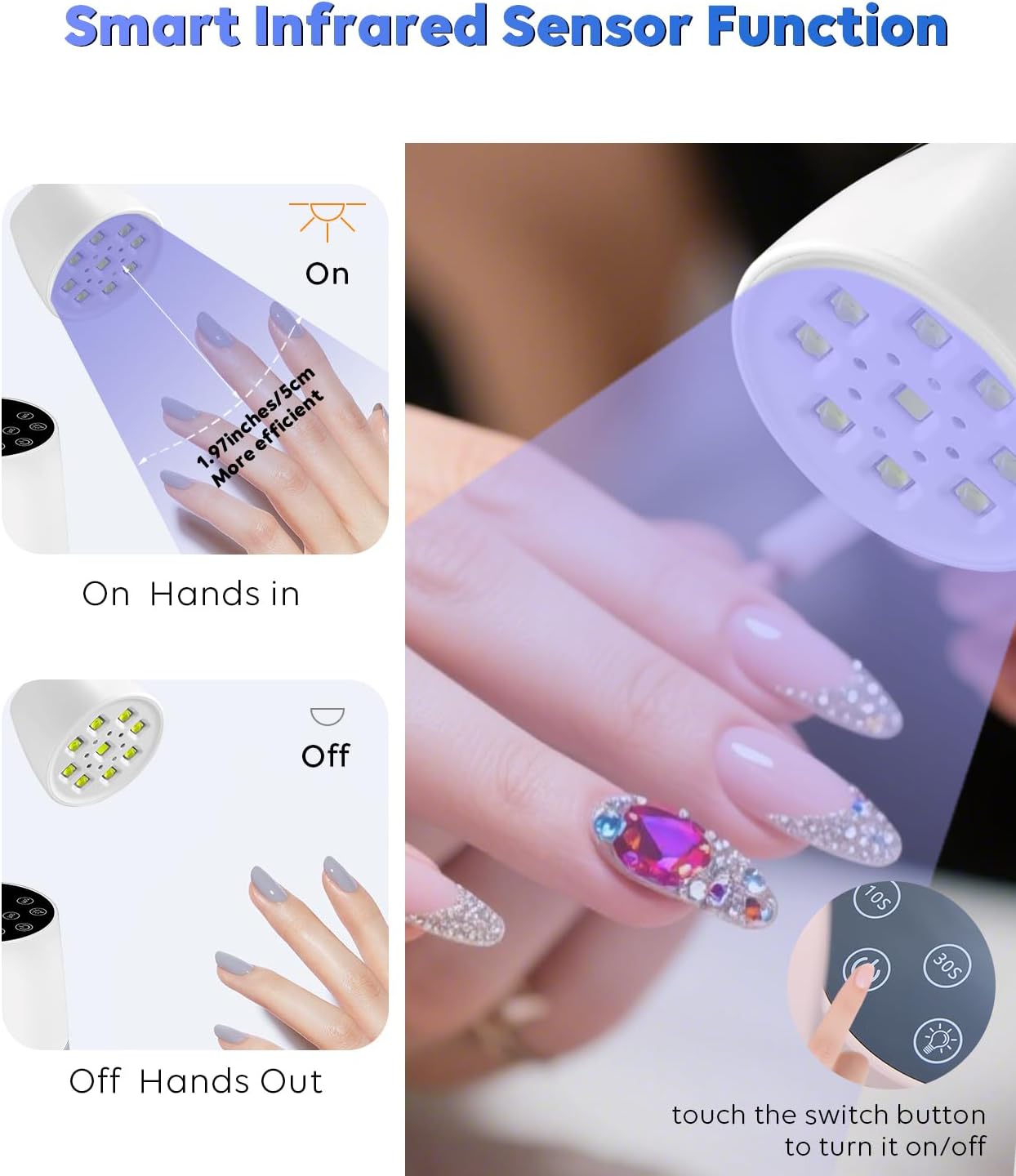 UV LED Nail Lamp - Gooseneck UV Light for Gel Nails Cordless USB 27W Nail Dryer 2 in 1 Gel Lamp and Desk Lamp with 4 Times & Auto Sensor Professional Fast Flash Curing Polish Nail Art(White)