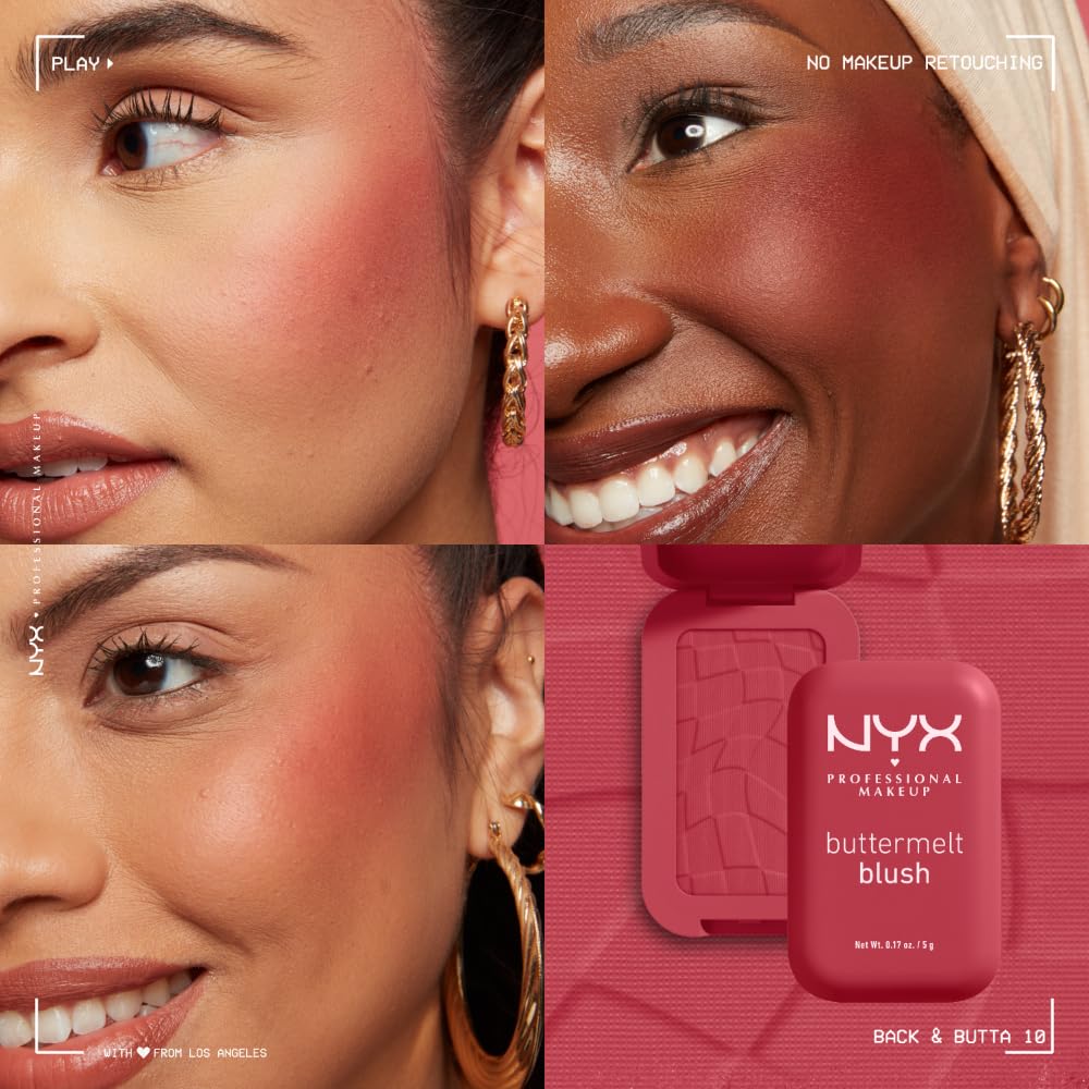 NYX PROFESSIONAL MAKEUP Buttermelt Powder Blush, Fade and Transfer-Resistant Blush, Up to 12HR Make Up Wear, Vegan Formula - Back And Butta