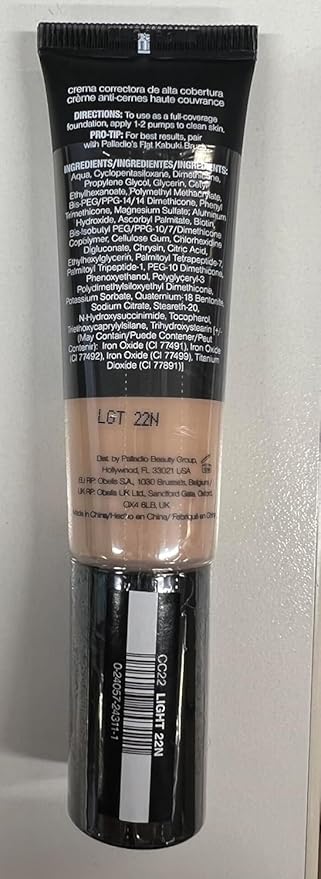 Palladio Full-Coverage Color Correction CC Cream, Oil-Free with Peptides & Vitamin C, Best for Correcting Redness and Uneven Skin Tone, Buildable Foundation Coverage (Light 22N)