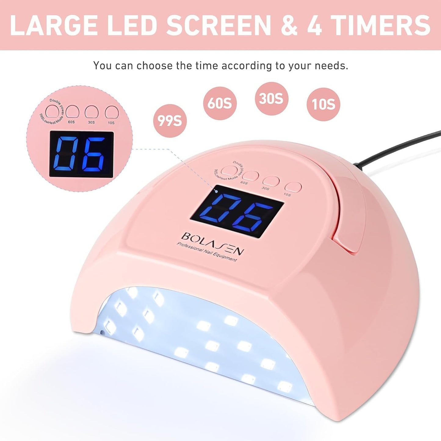 BOLASEN UV Nail Lamp for Gel Nail Polish, 80W UV Light for Nails, Professional Led Nail Dryer with Metal Base, 42 LED Beads, 4 Timers, Auto Sensor - Ideal Gift for Women Girls, i2 Plus (Plug-in Pink)