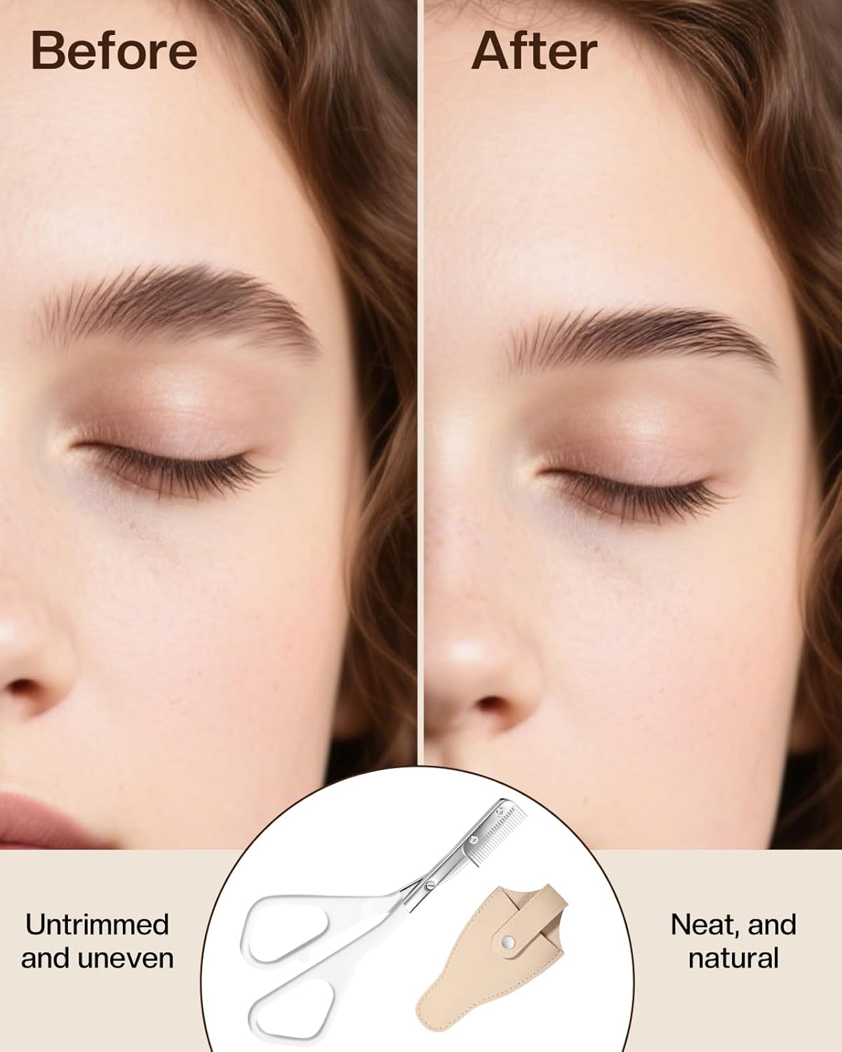 Eyebrow Scissors for Women, Stainless Steel Beauty Scissors with Comb, Precision Trimming Tool for Brows & Facial Hair, Sharp Blades with Safety Guard, Compact & Travel-Friendly (Yellow)