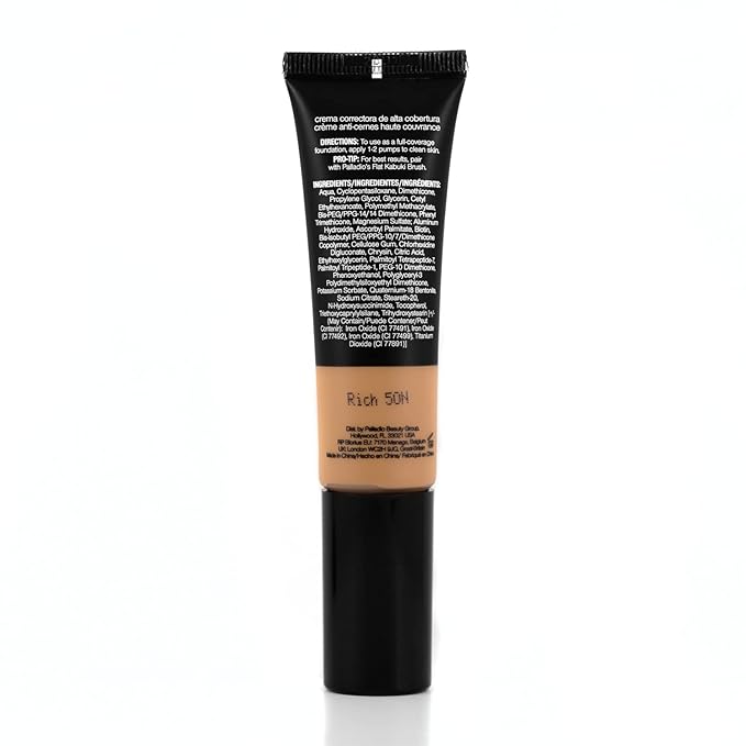 Palladio Full-Coverage Color Correction CC Cream, Oil-Free with Peptides & Vitamin C, Best for Correcting Redness and Uneven Skin Tone, Buildable Foundation Coverage (Rich 50N)
