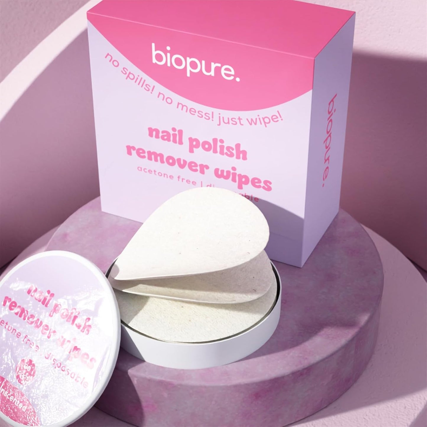 Biopure Nail Polish Remover Wipes Acetone-Free & Non-Toxic – Quick & Easy Nail Polish Removal, Travel-Friendly Disposable Pads w/Sealable Jar (30 Count, Unscented)