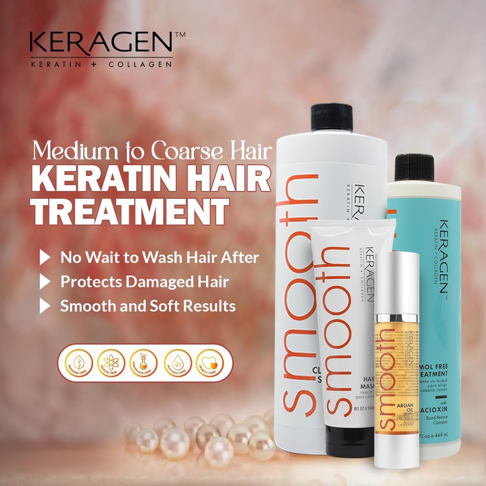 Keragen Brazilian Keratin Smoothing Treatment | Formaldehyde-Free Blowout Kit for Frizzy, Dry, or Damaged Hair | Organic Keratin and Collagen | Salon-Quality Results at Home | 16 Oz