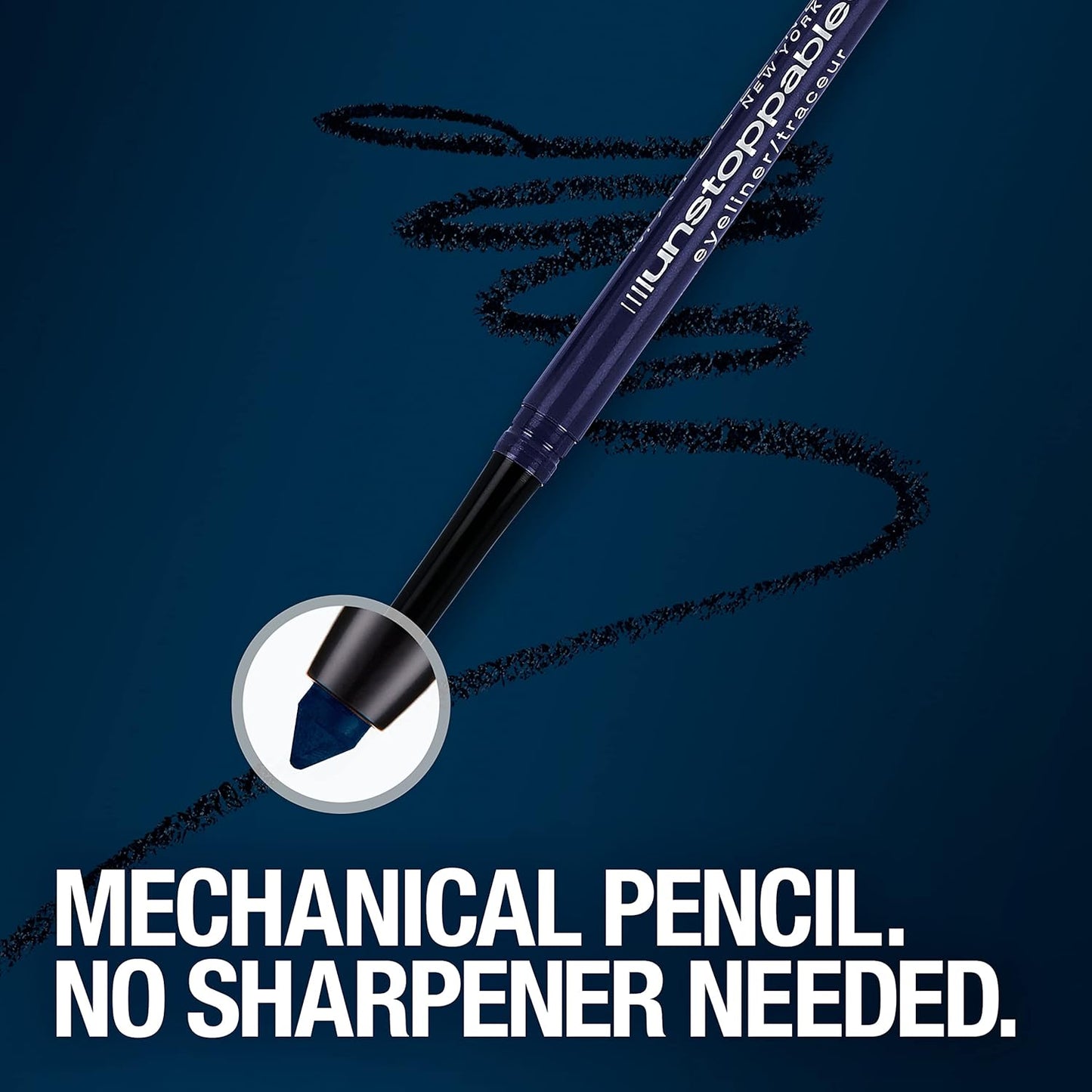 Maybelline Unstoppable Waterproof Mechanical Blue Eyeliner Pencil, Easy to Apply, Smooth Glide, Up to 24 Hour Wear, Sapphire, Pack of 2