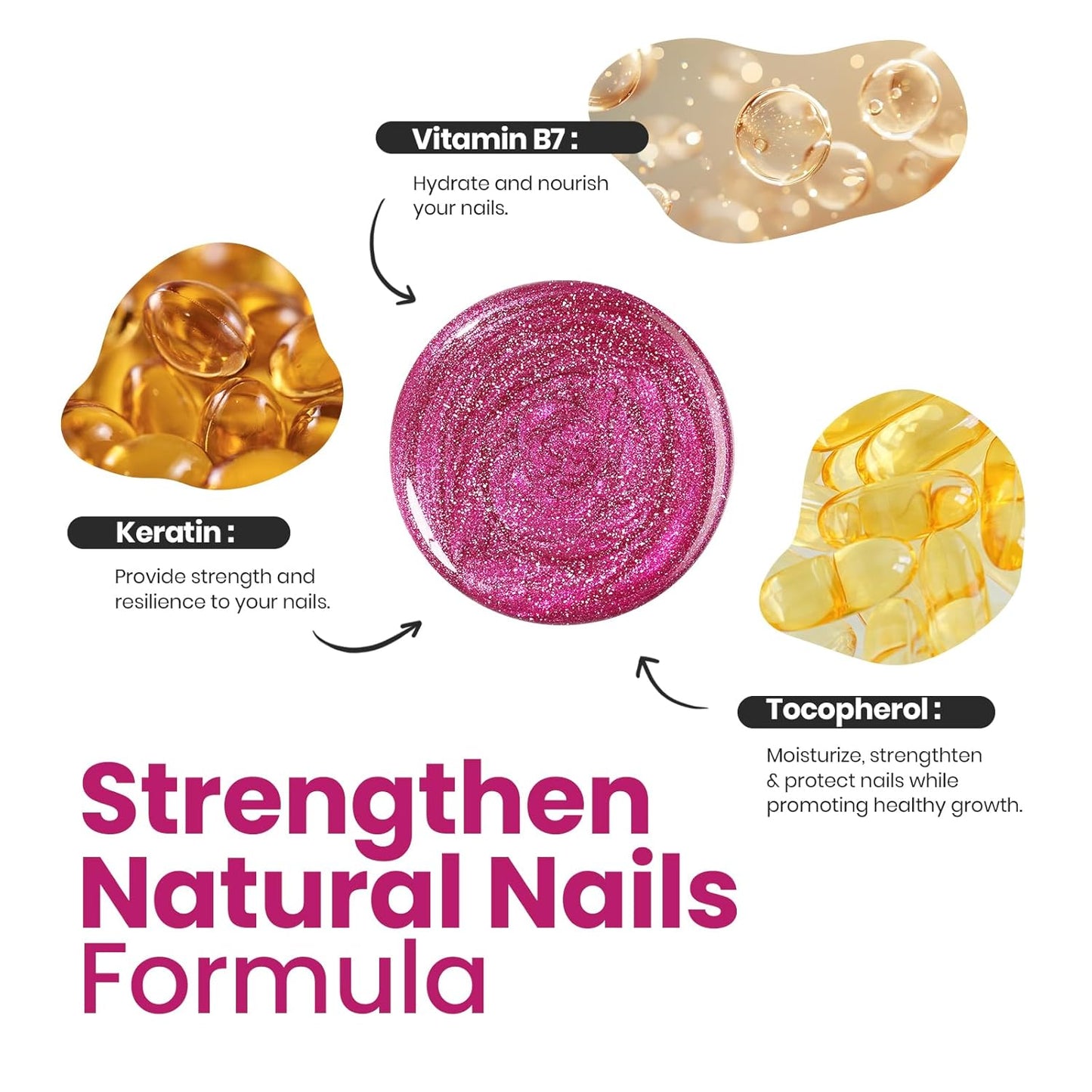 Beetles Hot Pink Nail Polish 15ml, Valentines Day Gifts for Women Fast Drying & Long Lasting Glitter Nail Polish Pink Nail Lacquer Glossy for DIY Nail Salon-Quality Results