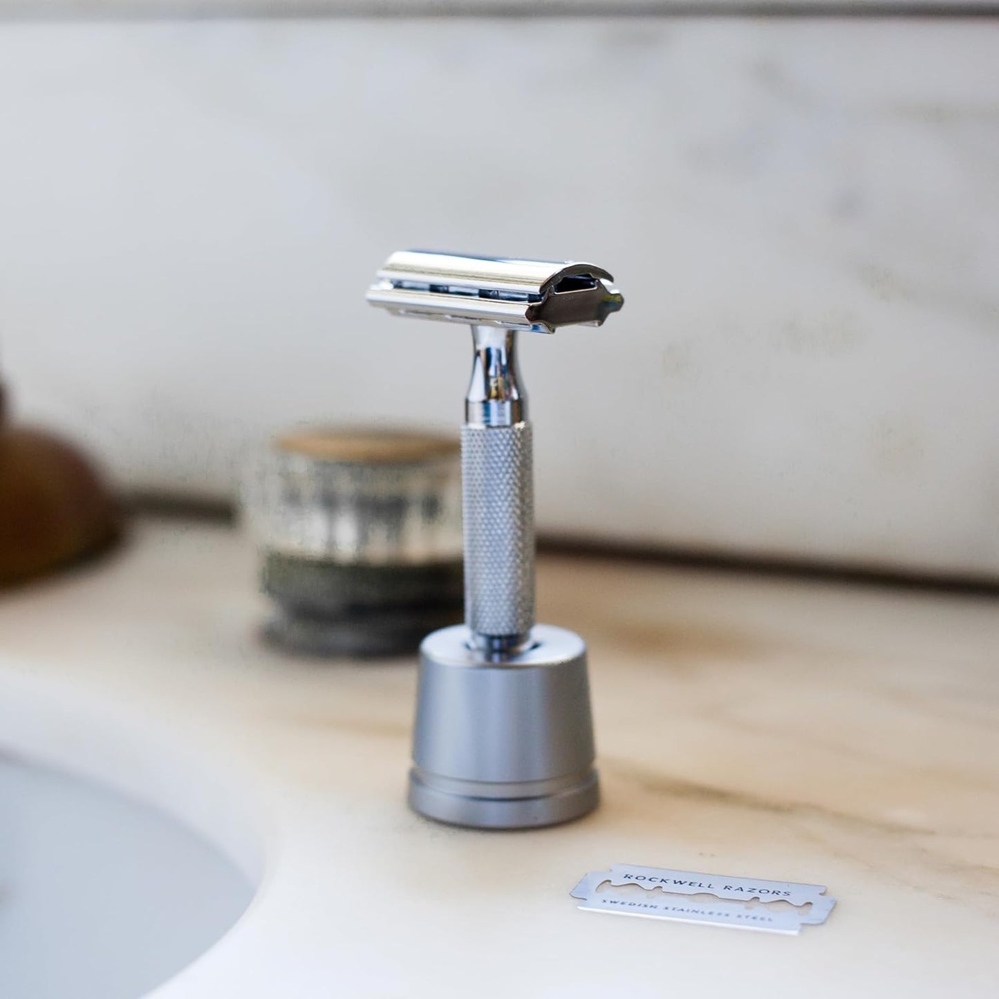 Rockwell 6C Shave Kit (White Chrome) | Includes Safety Razor with 6 Adjustable Settings, Shaving Cream, Synthetic Shave Brush, & 4 Month Supply Swedish Stainless Steel Razor (20 Blades), 4 Piece Set