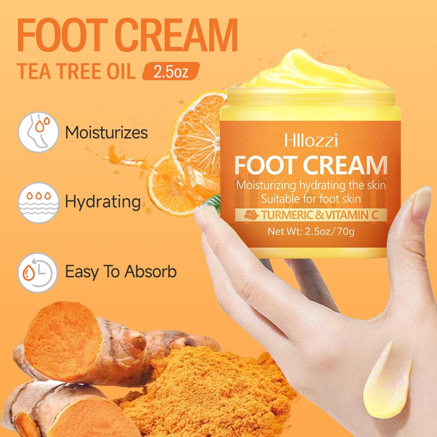 Turmeric & Vitamin C Foot Cream for Dry Cracked Heels and Feet, Ultra-Hydrating Softening Foot Cream, Moisturizes for Healthy Feet, 2.5 oz