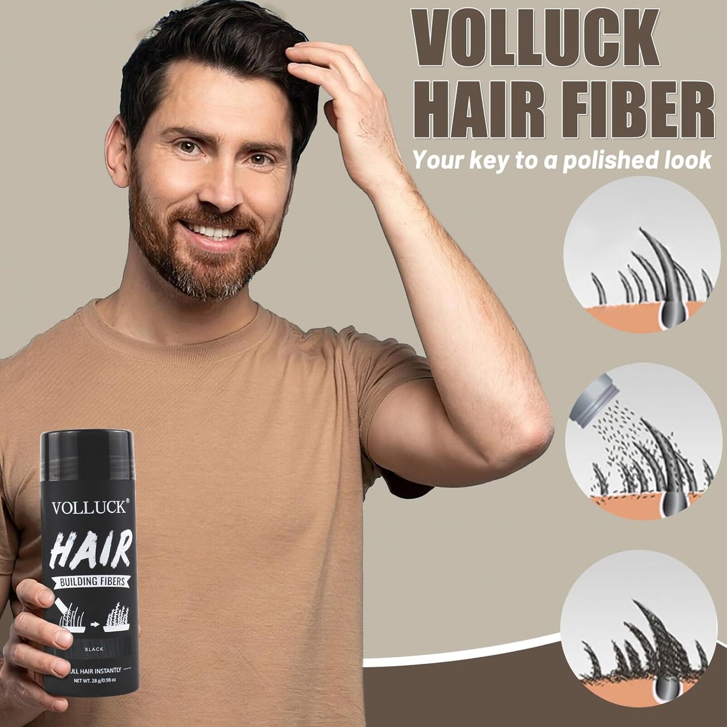 VOLLUCK Hair Fibers for Thinning Hair, Instant Coverage Hair Building Fibers for Women and men, Natural Hair Powder for Conceal Hair Loss 28 g (Black)