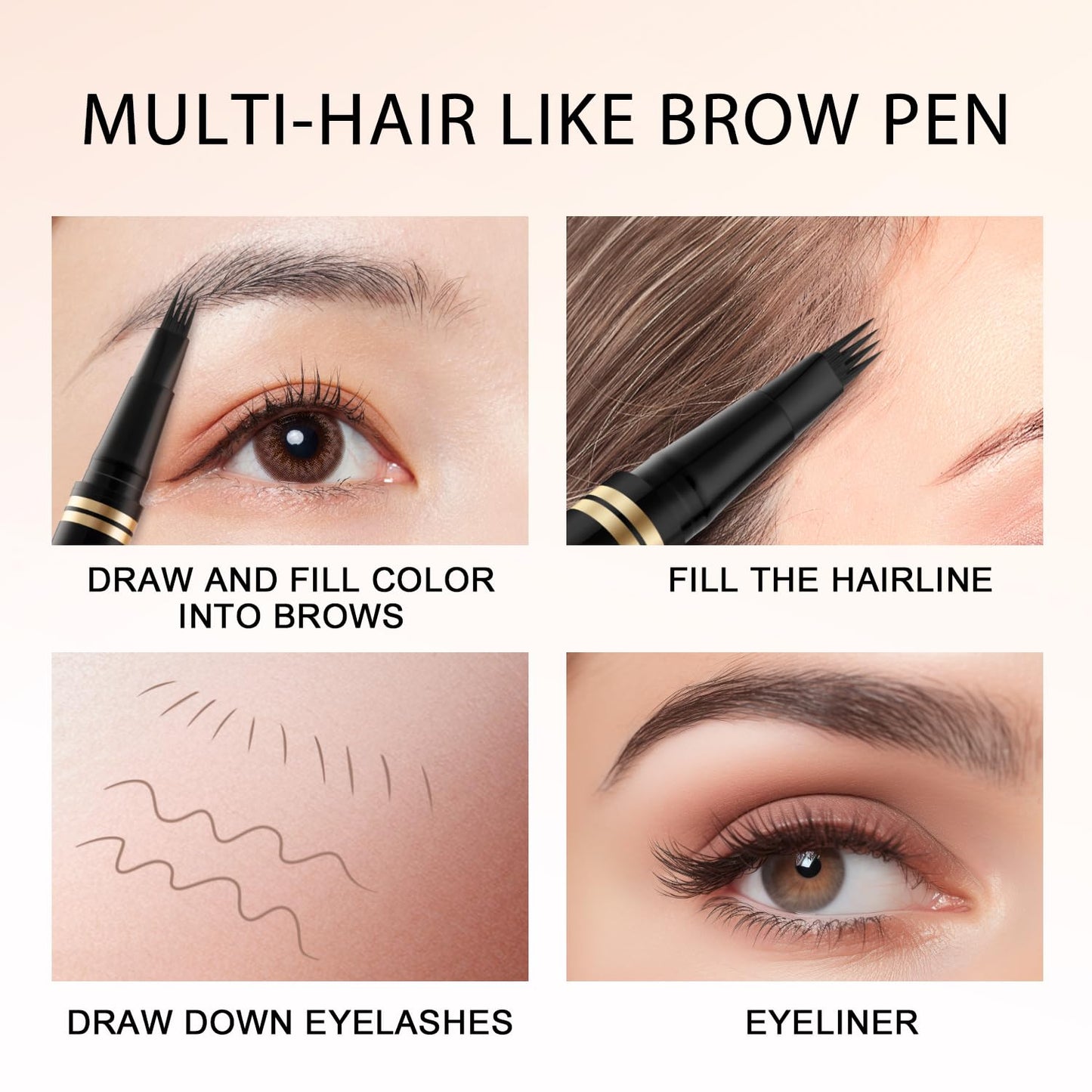 Eyebrow Pen,2-in-1 Waterproof Eyebrow Pencil with 4 Tip Microblading Brow Pen and Ultra-Precise Brow Pencil,with Dual-ended Eyebrow Brush,Eyebrow Makeup for Natural Looking - Ash Brown