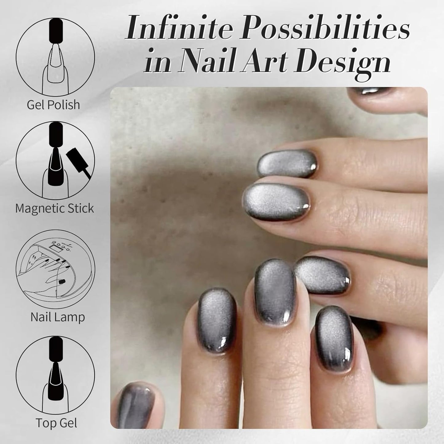 Born Pretty Cat Magnetic Eye Gel Nail Polish, Gray Moonlight Cat Magnetic Gel, Glass Shiny Effect Gray Soak Off Nail Art Salon Manicure Home Gift 15ml