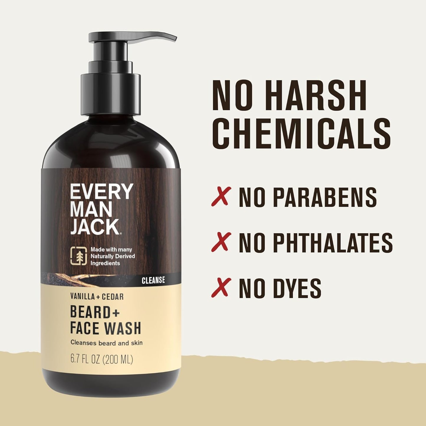 Every Man Jack Beard + Face Wash - Vanilla & Cedar Fragrance - Cleans & Softens Your Beard and Skin - Naturally Derived w/Aloe and Glycerin- 6.7 fl oz - 2 Pack