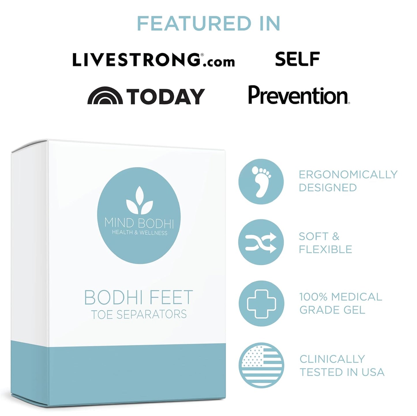 Mind Bodhi Single-Loop Toe Separators 4-Pack: Correcting Bunions and Restoring Toes to Their Original Shape - For Men and Women - Toe Spacers Bunion Corrector - White