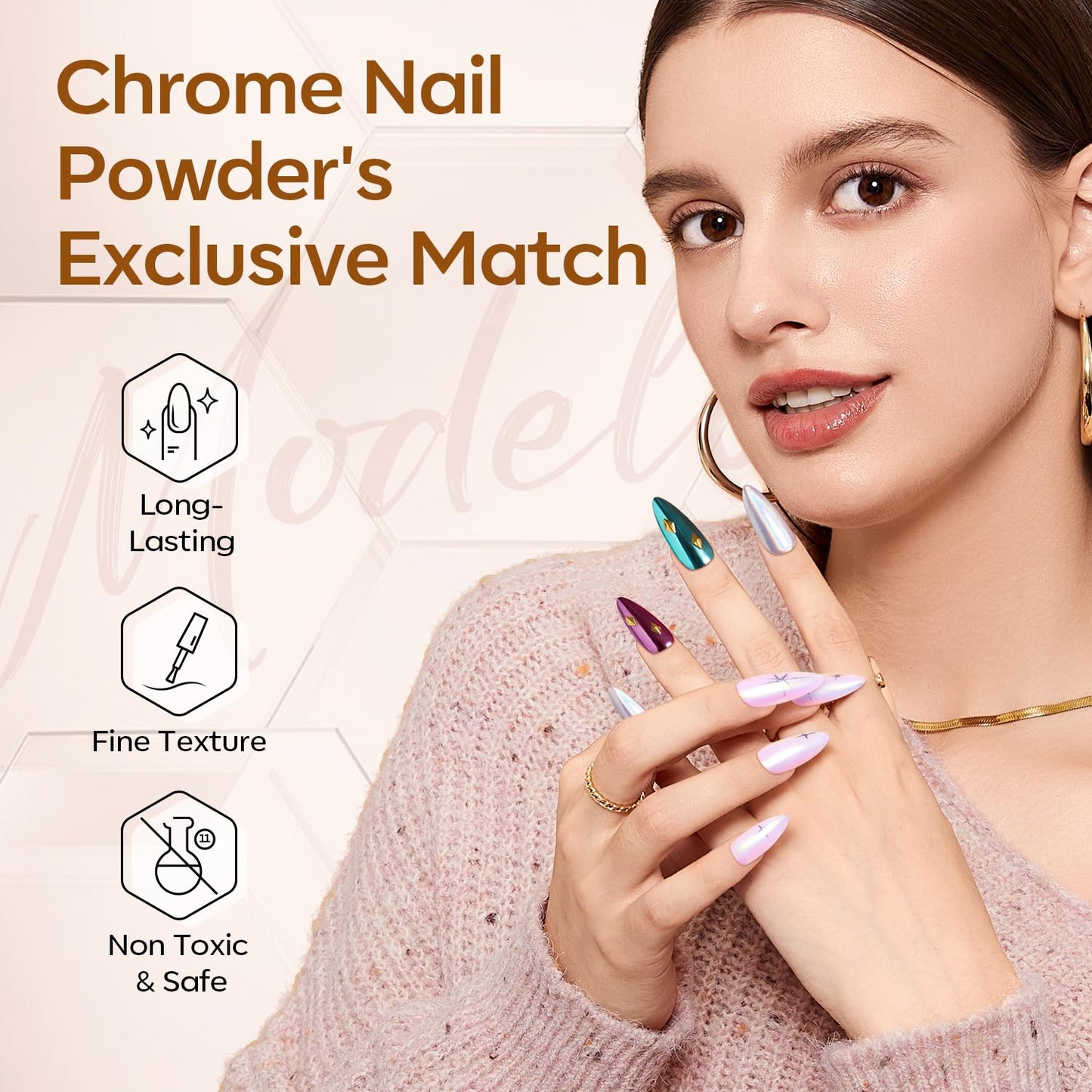 modelones Gel Top Coat for Chrome Nail Powder, Clear Mirror Shiny Chrome Top coat No Wipe Long Lasting Soak Off Nail Lamp High Gloss Chrome Top Coat Gel Nail Polish for Home DIY and Nail Salon