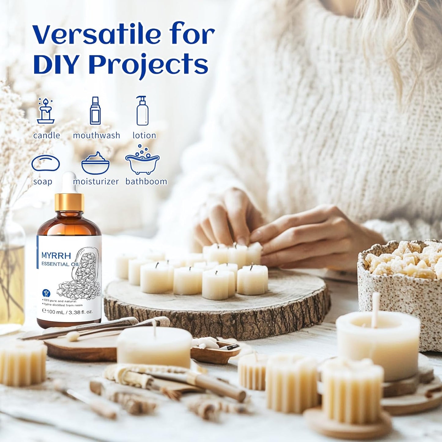 HIQILI 100ML Myrrh Essential Oil for Skin, Diffuser & Candle, 100% Pure and Natural - 3.38 Fl Oz