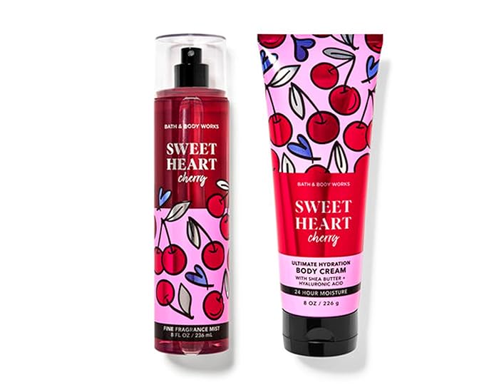 BBW - Bath and Body - SweetHeart Cherry - 2 pc Bundle - Duo - Fine Fragrance Mist 8 oz. ULtimate Hydration Body Cream 8 oz. - 2 Piece Set