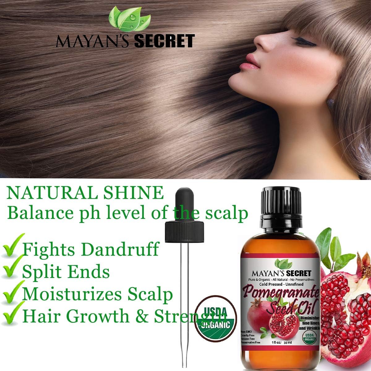 Mayan's Secret Pure Carrier and Essential oils for Skin Care, Hair, Body Moisturizer for Face-Anti Aging Skin Care (Pomegranate Seed Oil Organic, 4oz)