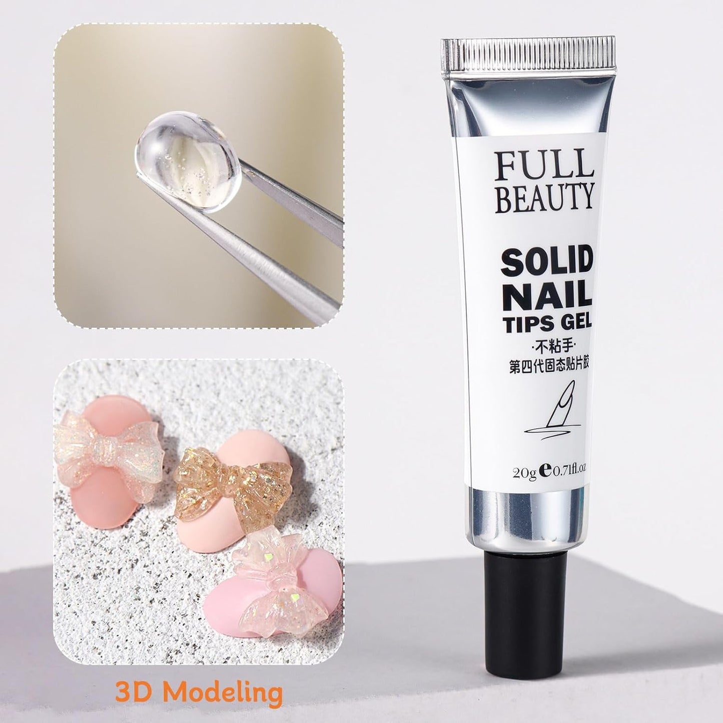 Transparent Solid Nail Glue for Press Ons, Acrylic & Fake Nails, 20g Quick-Dry Strong Adhesive Soft Gel X Nail Glue, Gel Nail Polish- Long-Lasting Beauty Nail Supplies Uv Lamp Curing