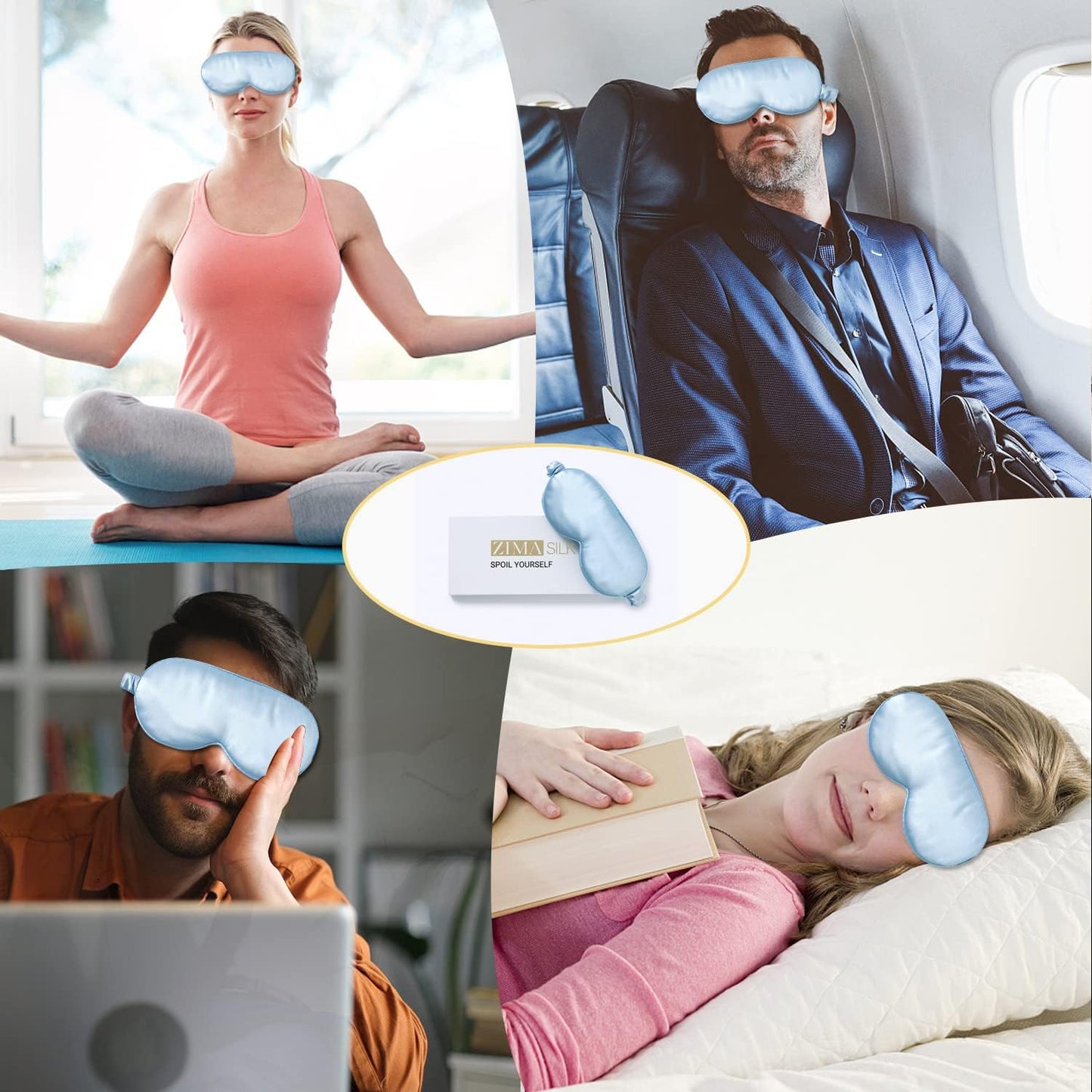 ZIMASILK Adjustable 22 Momme 100% Pure Mulberry Silk Sleep Mask, 3D Contoured Cup Eye Mask for Sleeping, Super Soft Breathable Blindfold, Perfect Blocks Light for Sleeping. (Sky Blue)