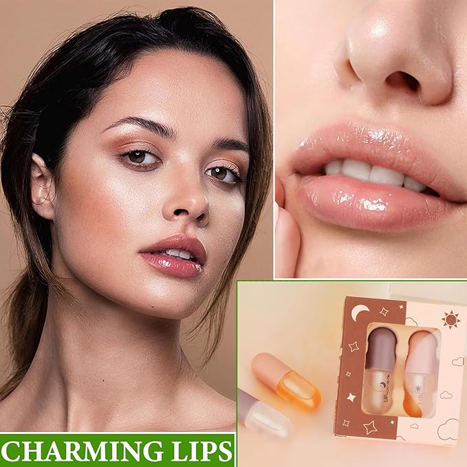 Lip Plumper Set,Lip Plumper Oil Gloss Moisturizing Lip Plumper Lip Care Serum,Hydrating Plump Gloss Reduce Fine Lines,Lip Plumper for Day & Night Use Set B(2Pcs)