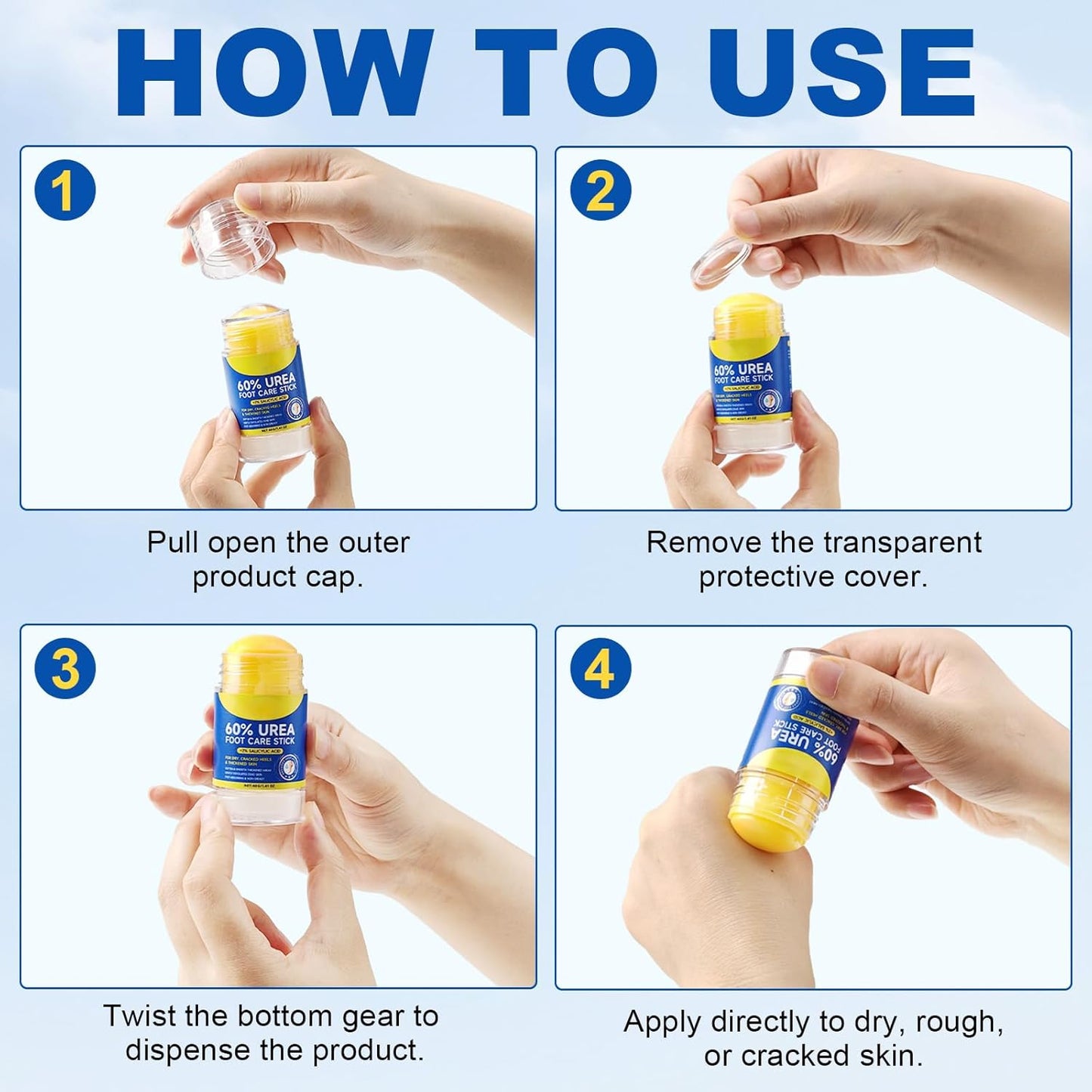 Urea Cream 60% Hydrating Foot Care Stick 2Pack, 1.41 Fl Oz Foot Cream Moisturizer for Dry Cracked Feet & Hands, Feet Lotion Fast Repairs Rough Heels, Callus Remover