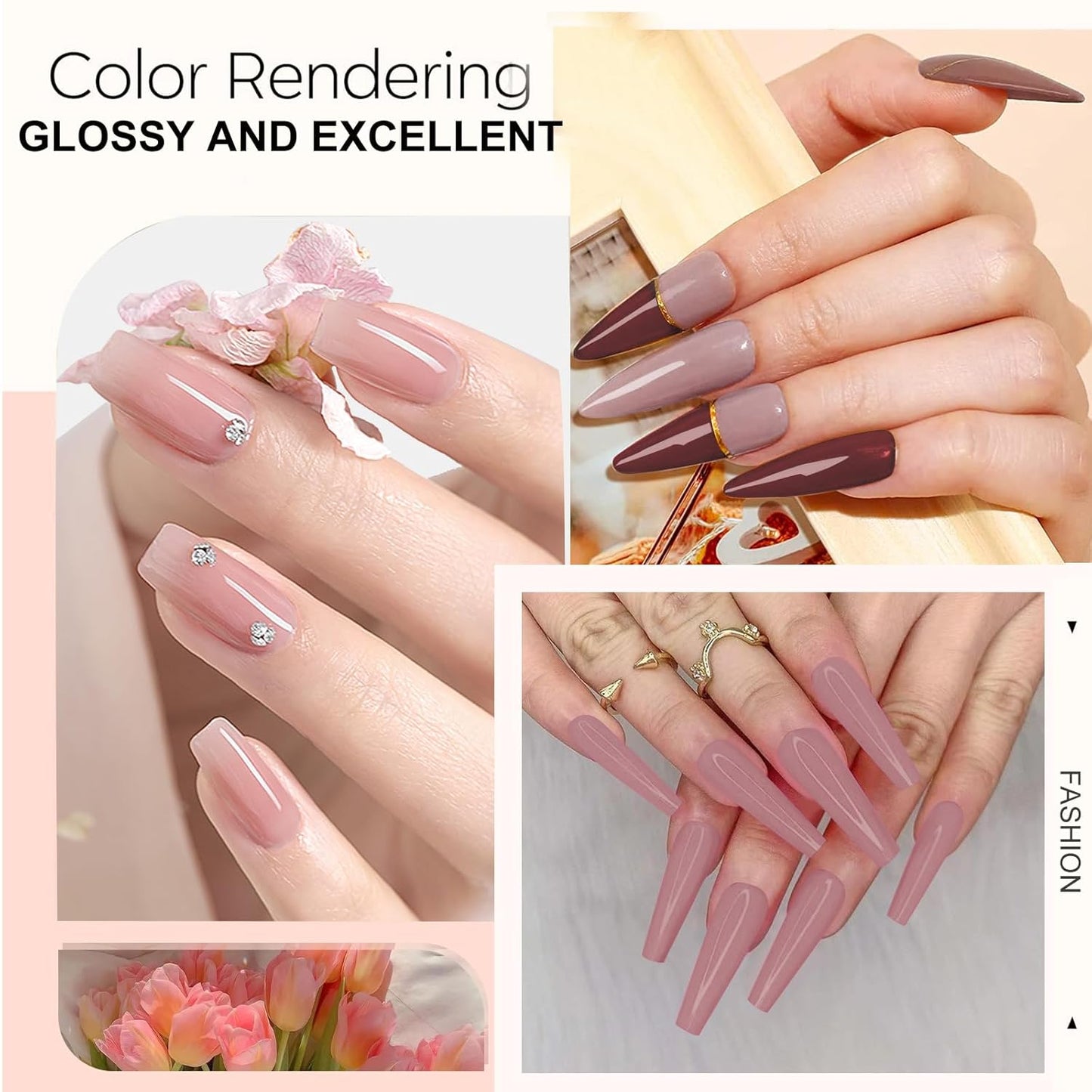 Honey Joy Dip Powder Nail Kit Starter,4 Colors Gentle Nude Brown Pink Neutral Skin Dipping Powder Liquid Set with Base Top Coat for Nail Art Manicure Salon DIY No LED Nail Lamp Neededļ¼Dip-7pcs-07