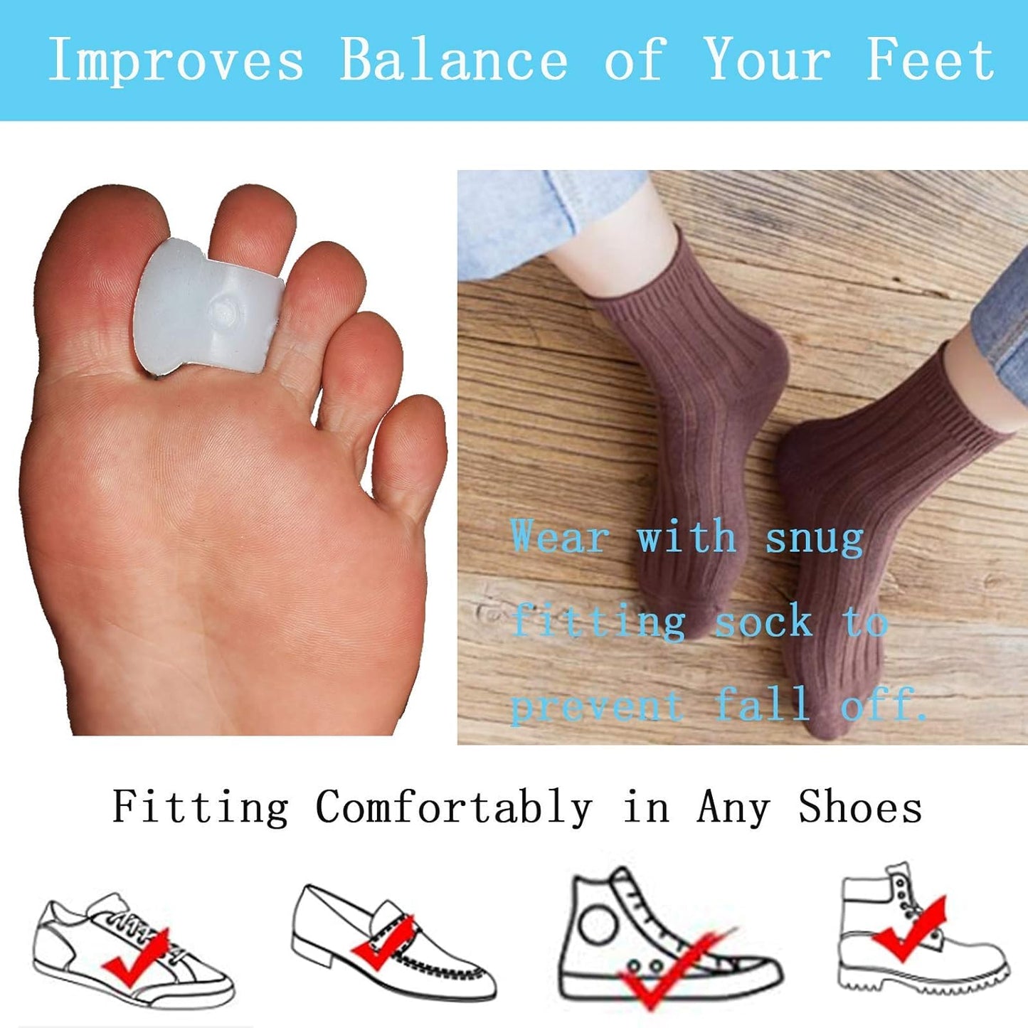 Pack of 12 Gel Toe Separator, (1/4" Thick) Big Toe Spacers, Single Loop Toe Spreader for Bunions, Overlapping Toe, Corrector and Spacer (White)