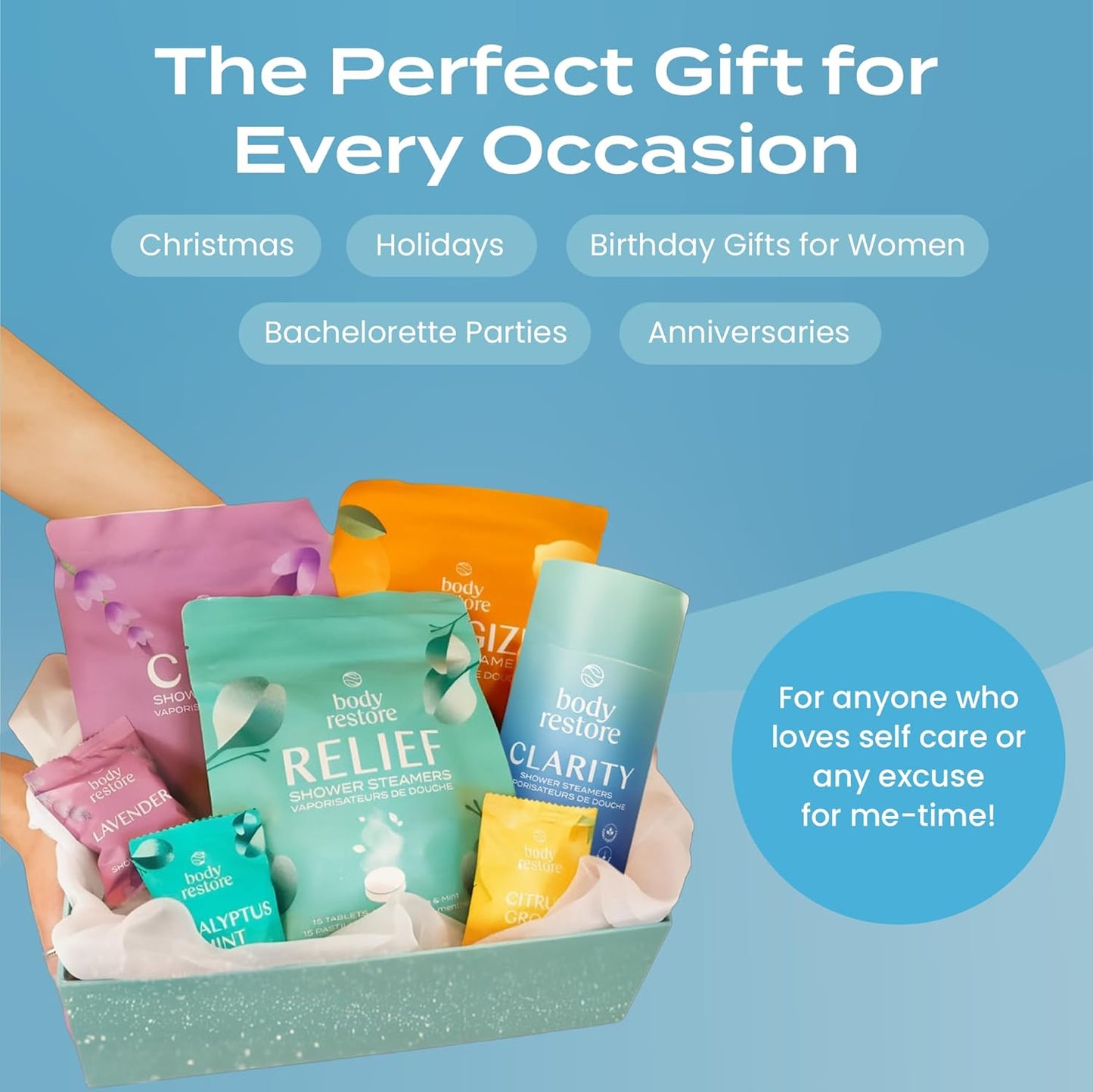 Body Restore Shower Steamers Aromatherapy 30 Pack - Christmas Stocking Stuffers for Men, Birthday Gifts for Women, White Elephant, Relaxation, Self Care - Collector’s Box