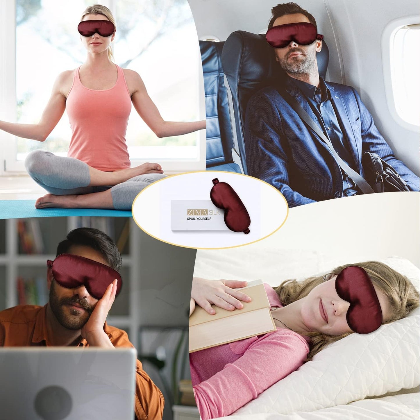 ZIMASILK Adjustable 22 Momme 100% Pure Mulberry Silk Sleep Mask, 3D Contoured Cup Eye Mask for Sleeping, Super Soft Breathable Blindfold, Perfect Blocks Light for Sleeping (Burgundy)