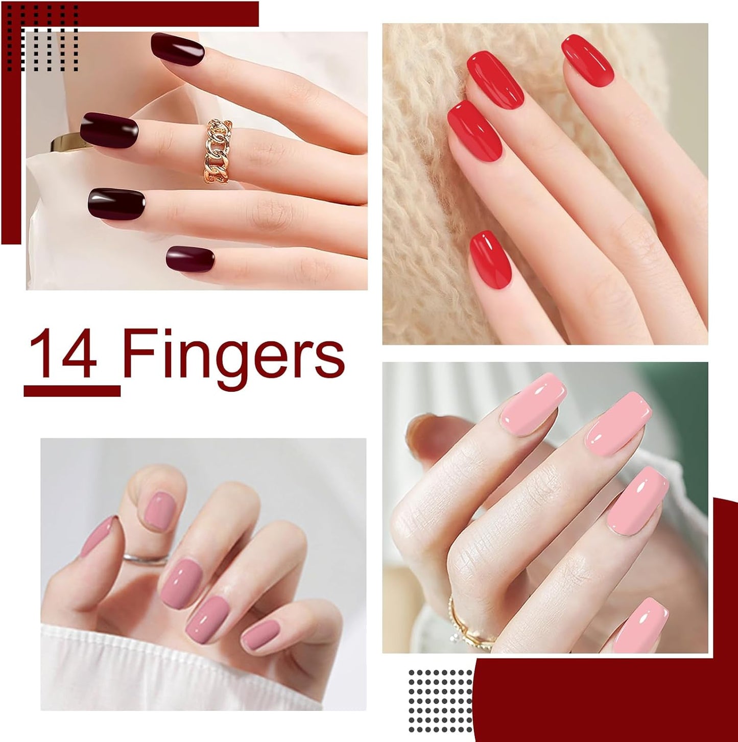 SILPECWEE 560 Pieces 40 Sheets Nail Polish Strips, Red Nail Stickers Full Nail Wraps for Women, Self Adhesive Gel Strips Manicure Design, Fingernail Sticker Nails with File