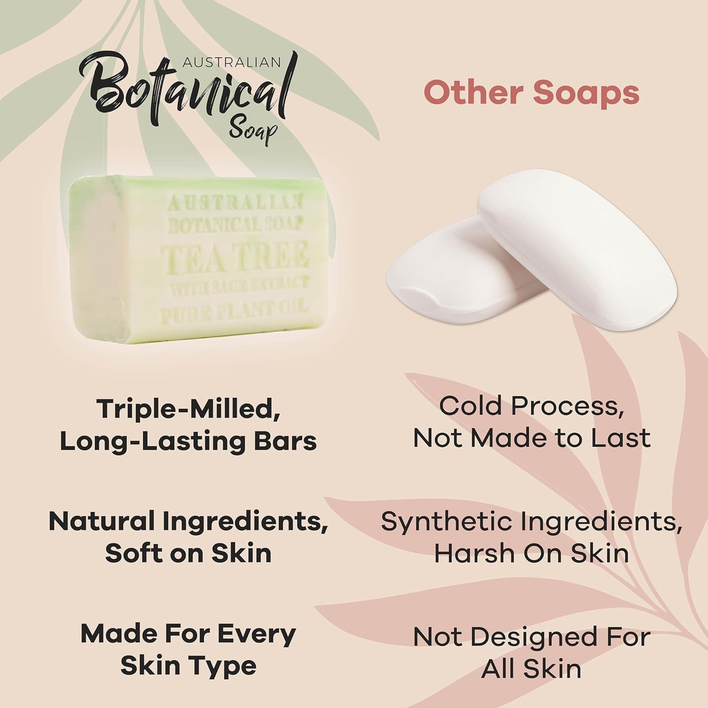 Australian Botanical Soap Tea Tree with Sage Extract 6.6 oz Luxury Soap Bars Enriched with Shea Butter, Suitable for Men, Women and All Skin Types, Pack of 4