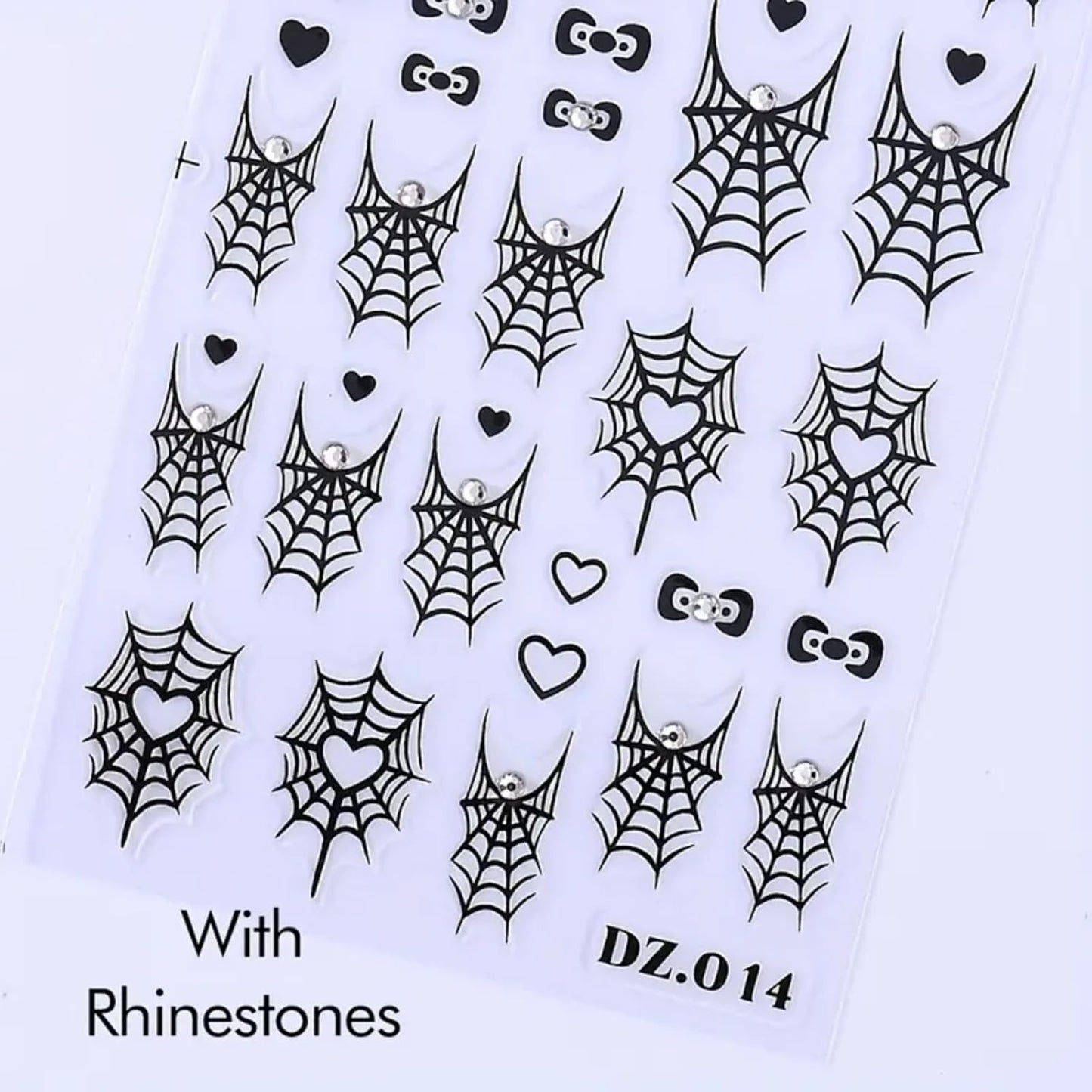 4PCS Halloween Nail Art Stickers Black Spider Web Spider Nail Decals with Rhinestone Crystal Spider Web Spider Nail Stickers Cute Bow Heart Halloween Nail Art Supplies for Women Manicure Decorations