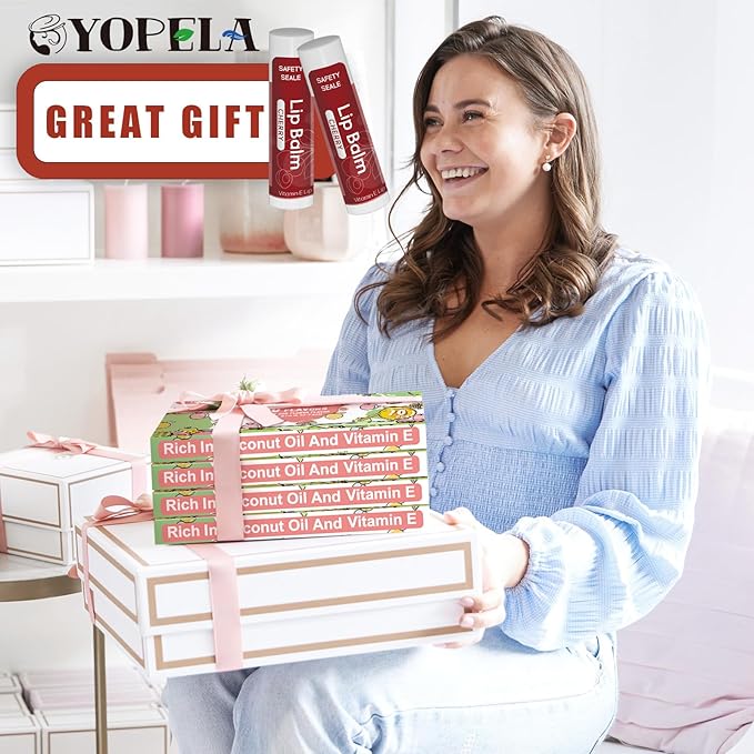 10 Pack Natural Lip Balm Bulk with Vitamin E and Coconut Oil Valentine's Day best choice - Moisturizing, Soothing, and Repairing Dry and Chapped Lips - 10 Flavors - Non-GMO