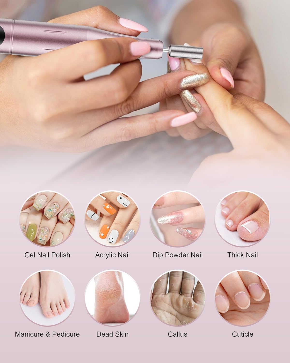 Cordless Nail Drill Electric File: Professional for Acrylic Gel Dip Powder Nails Portable Nail Drill Machine Kit for Manicure Pedicure Nail efile Set Portable Electric Pedicure Kit