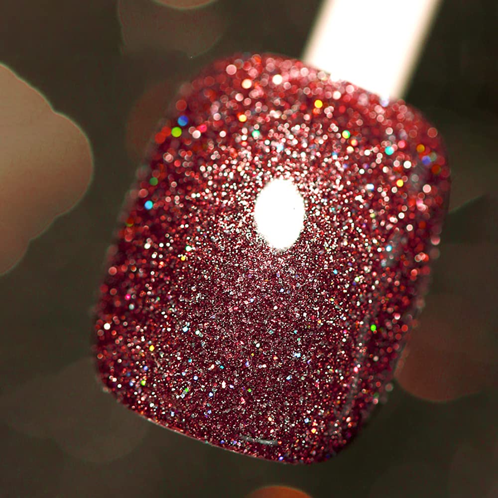 MIZHSE Glitter Red Gel Nail Polish, Reflective Gel Polish Sparkly Shiny Shimmer Nail Polish Soak Off Nail Art Salon Varnish Manicure DIY at Home Christmas Color