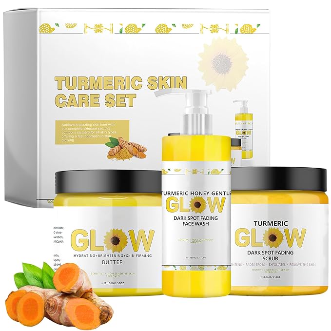 Glow Combo Skincare Set,3 In 1 Turmeric Combo Skincare Set,Turmeric Glow Butter,Hydration Glowing Skincare Set for All Skin Types