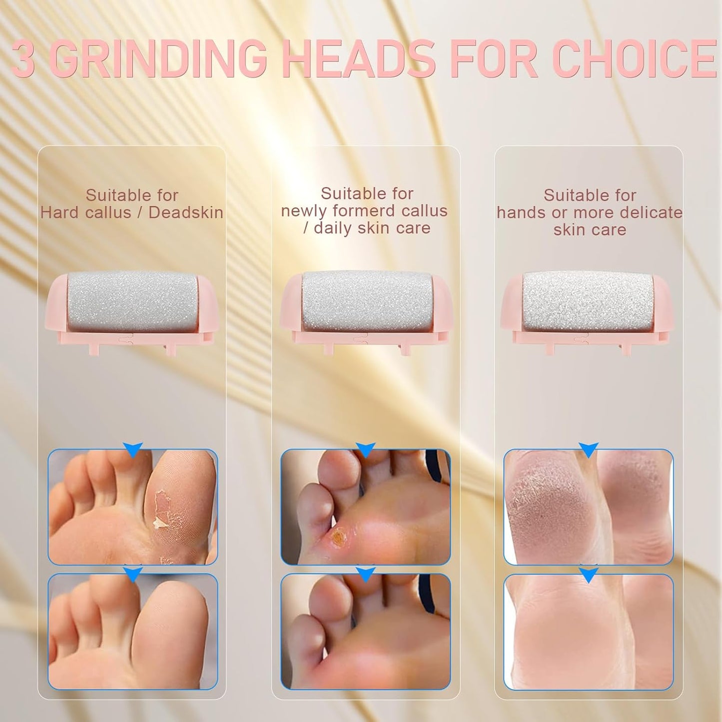 Callus Remover for Feet - with Larger Grinding Head, Electric Portable Pedicure Kit Foot File Callus Remover, Rechargeable Waterproof Foot File for Foot Care Deadskin Remover LCD Display-Pink