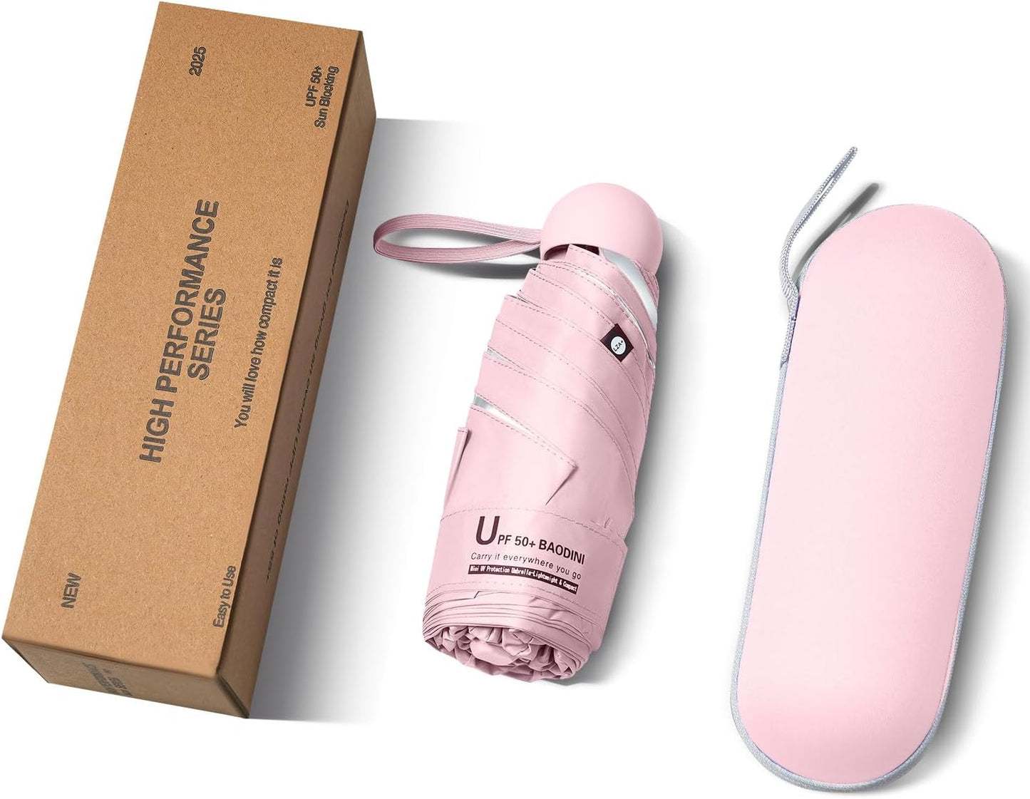 BAODINI Travel Essentials Mini Umbrella for Purse With Case Small Compact UV Sun Protection Lightweight Tiny Pocket Manual Open Close Umbrella for Women Kids and Men Fit Purse Backpack