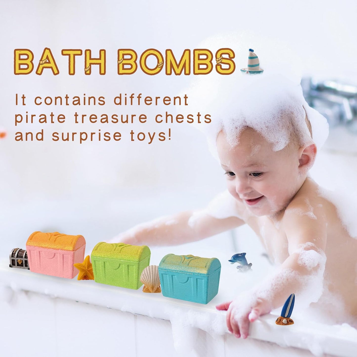 Bath Bombs for Kids with Surprise Toys Inside, 9 Pack Treasure Chest Bath Bombs Gift Set, Handmade Bubble Bath Fizzes Bomb with Toys, for Child-Safe, Fun & Educational, Ideal Gift for Kids