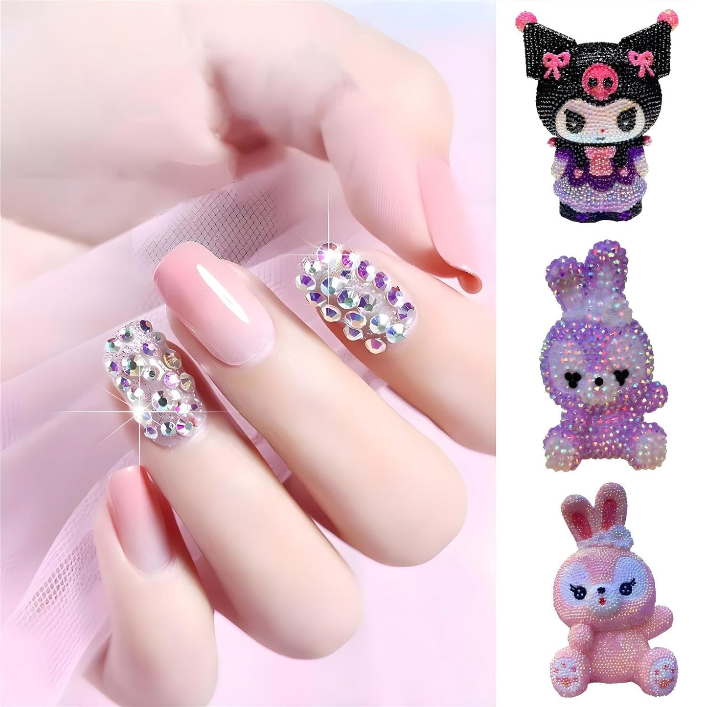 Flatback Rhinestones Round Gems for Nails Art and Crafts 4000Pcs SS12 3mm Glitter Crystals Stone DIY Bags Clothes Shoes (Light Pink)