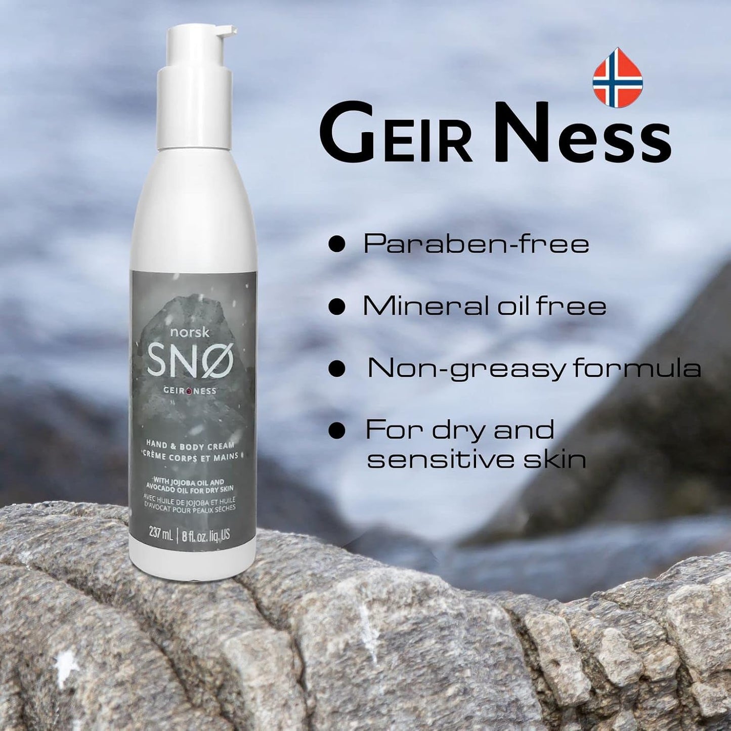 Geir Ness NORSK SNØ Hand & Body Cream - Dry Skin Lotion - Single Use Deep Moisturizer with Essential Oils
