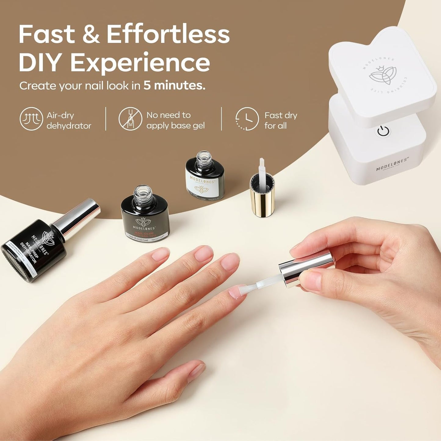 modelones Nail Glue Gel with Top Coat and Prep Dehydrator 3 PCS 15ml 9 in One Gel Glue Kit for Easy Nail Extension, No Wipe Top Coat