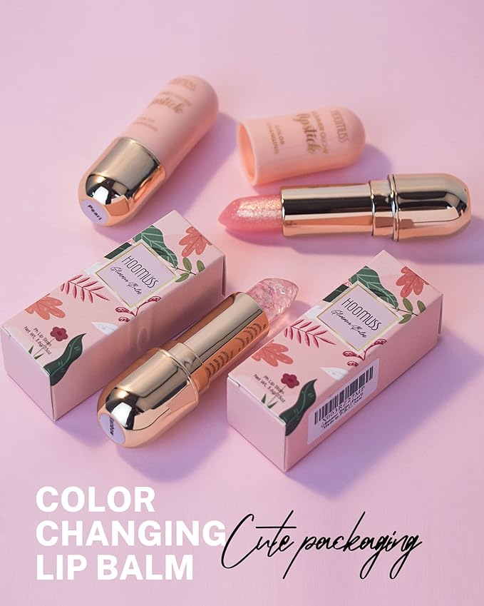 Glimmer Balm, Tinted Lip Balm Long Lasting PH Lipstick, Color Changing Lipstick Natural Chapstick, Glitter Pink Shade Lipstick (Pearl)